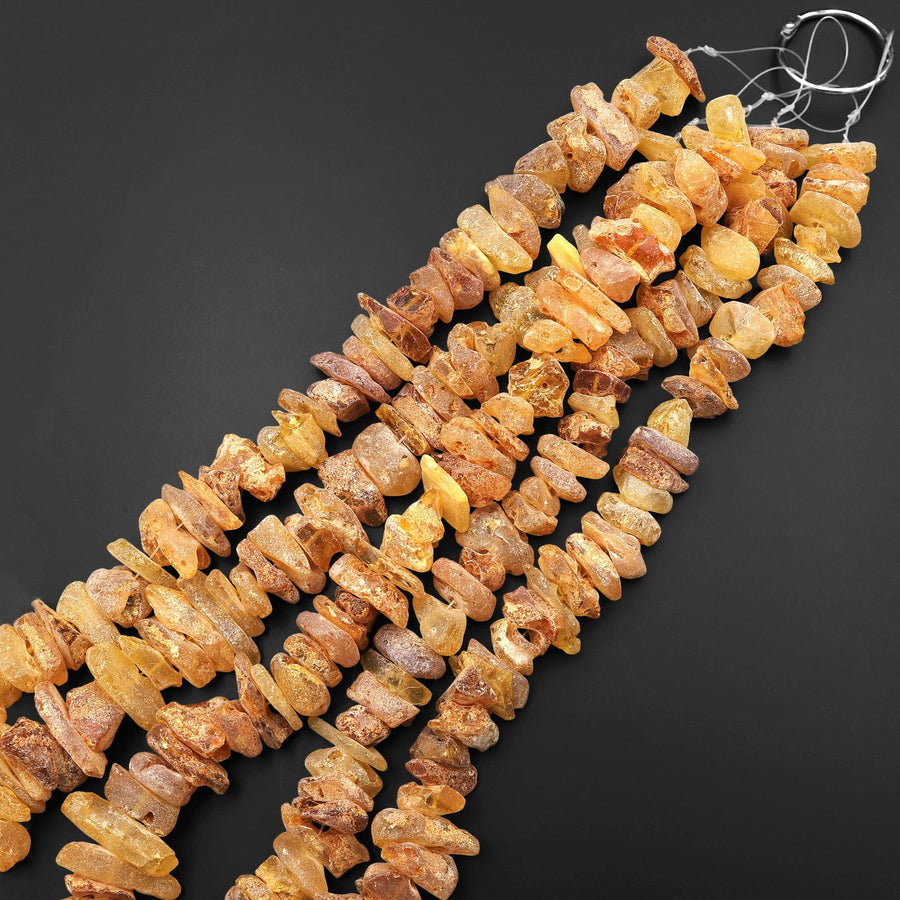 Large Chunky Real Genuine Natural Raw Amber Beads Freeform Nuggets 12" Strand
