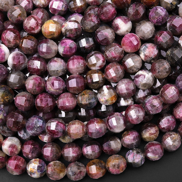 Geometric Lantern Faceted Natural Red Pink Tourmaline 8mm Round Beads Sparkling Dazzling Gemstone Good For Earring Pair Beads 15.5" Strand