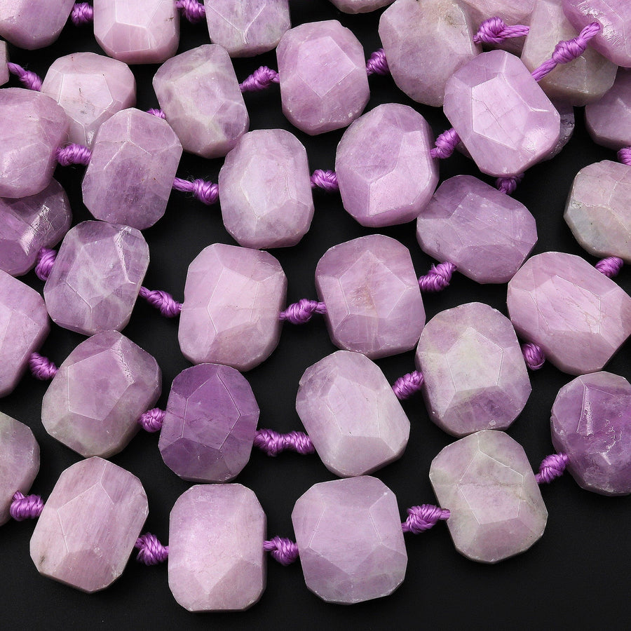 Large Faceted Natural Kunzite Rectangle Octagon Cushion Beads Nuggets Natural Pink Violet Purple Gemstone 15.5" Strand