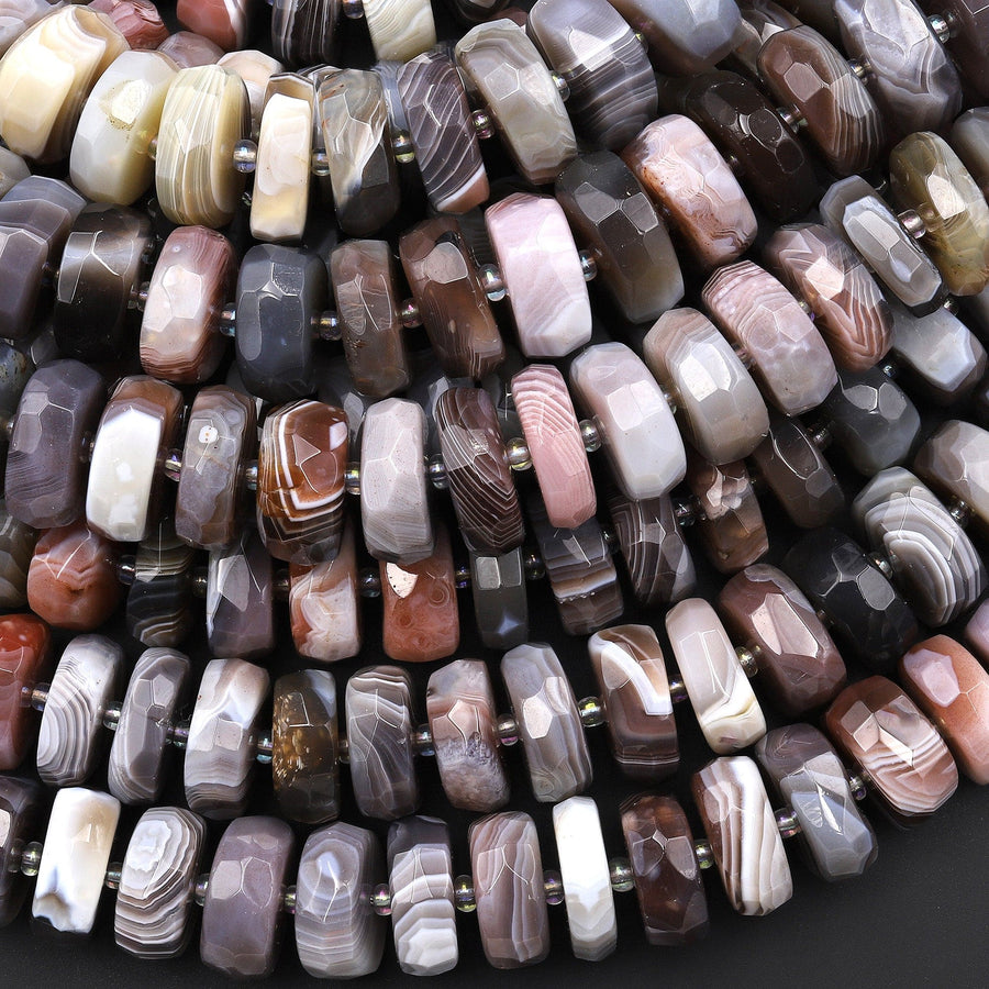 Large Chunky Natural Botswana Agate Faceted Rondelle Wheel Beads 16mm 15.5" Strand