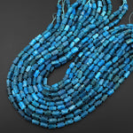 Matte Faceted Natural Blue Apatite Tube Beads Gemstone 15.5" Strand