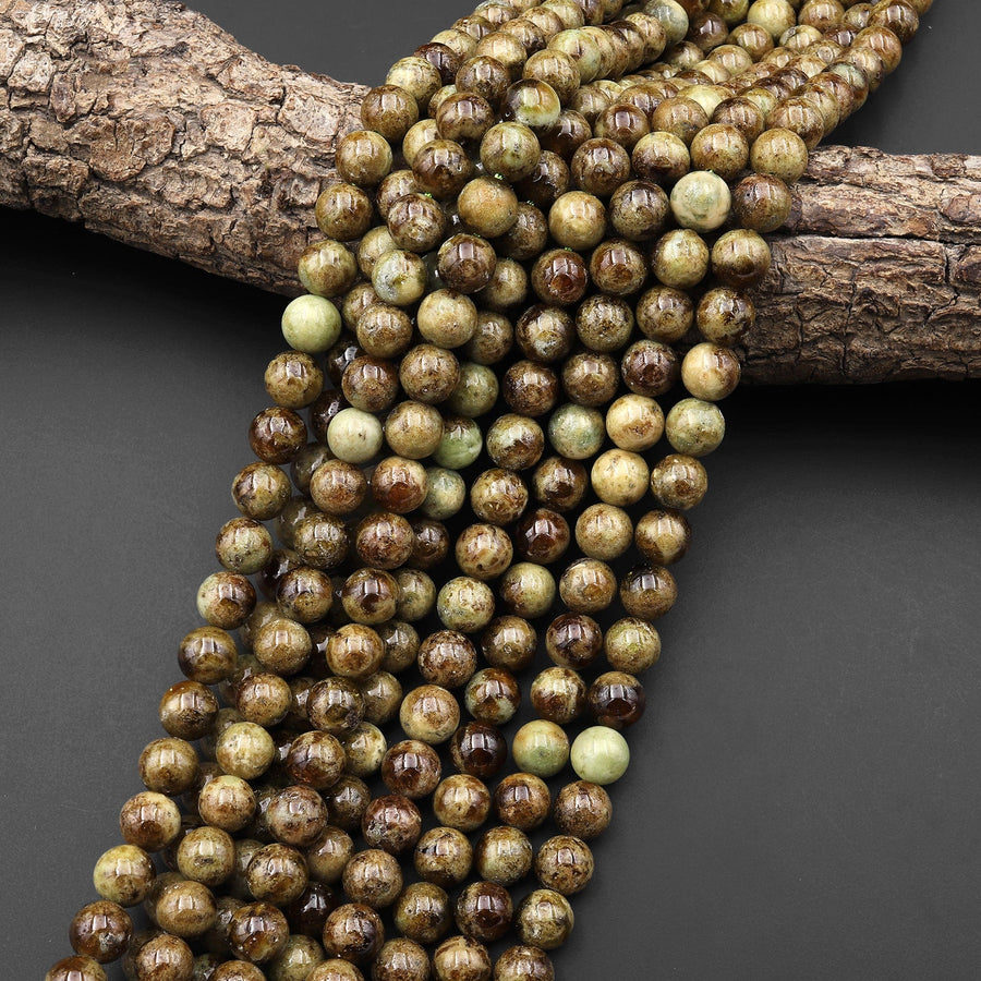 Natural Green Garnet 6mm 8mm 10mm Smooth Round Beads 15.5" Strand