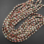 Hand Made Red Cloisonné 12mm Beads Oval Decorative Floral Enamel 15.5" Strand