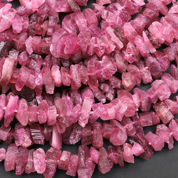 Gemmy Natural Pink Tourmline Beads Freeform Raw Rough Hand Hammered Gemstone Nuggets 15.5" Strand