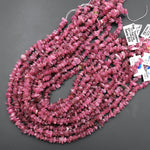 Gemmy Natural Pink Tourmline Beads Freeform Raw Rough Hand Hammered Gemstone Nuggets 15.5" Strand