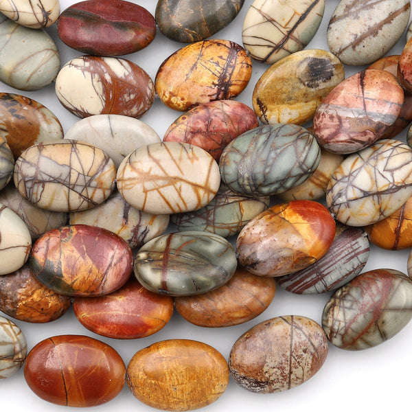 Red Creek Jasper Bead 14mm 16mm 18mm Oval Beads Natural Earthy Green Brown Aka MultiColor Picasso Jasper 15.5" Strand
