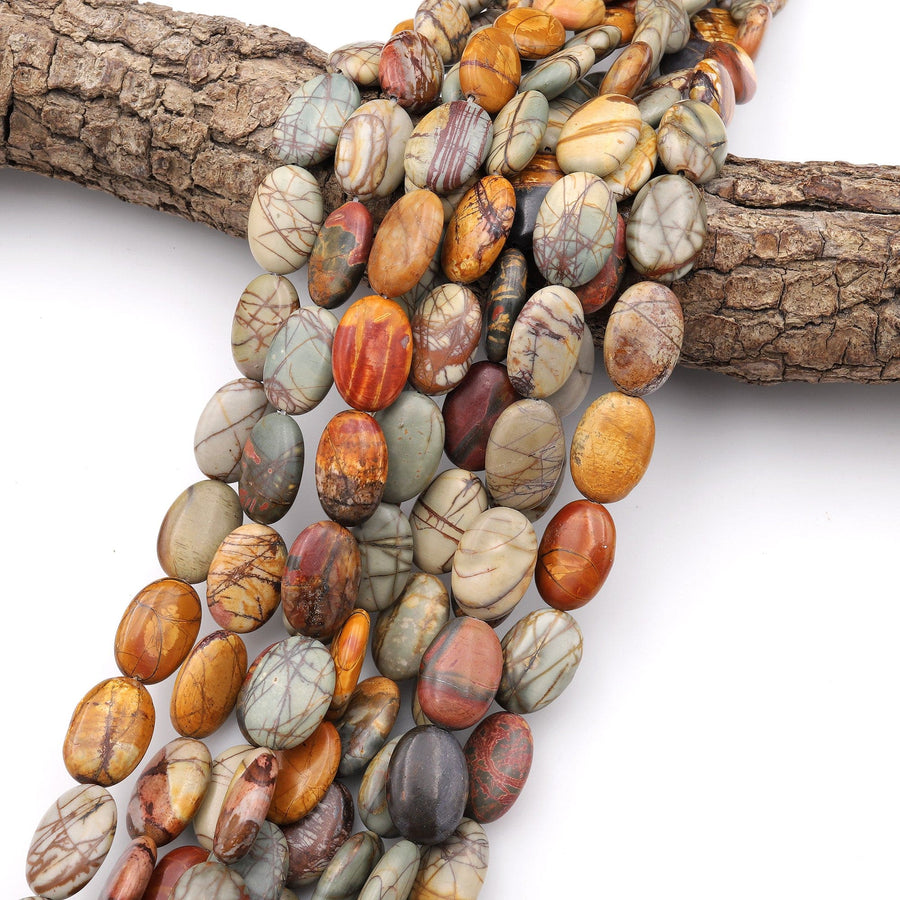 Red Creek Jasper Bead 14mm 16mm 18mm Oval Beads Natural Earthy Green Brown Aka MultiColor Picasso Jasper 15.5" Strand