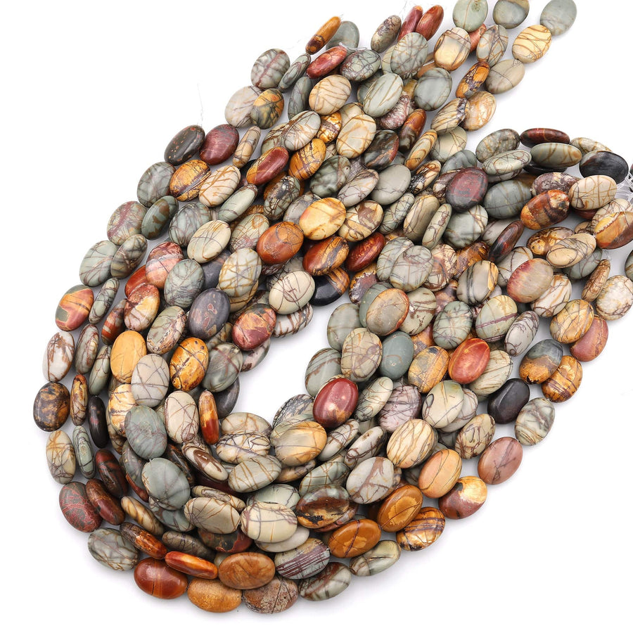 Red Creek Jasper Bead 14mm 16mm 18mm Oval Beads Natural Earthy Green Brown Aka MultiColor Picasso Jasper 15.5" Strand