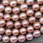 AAA Large Genuine Mauve Pink Edison Freshwater Pearl 12mm Round Iridescent High Luster Pearl 15.5" Strand