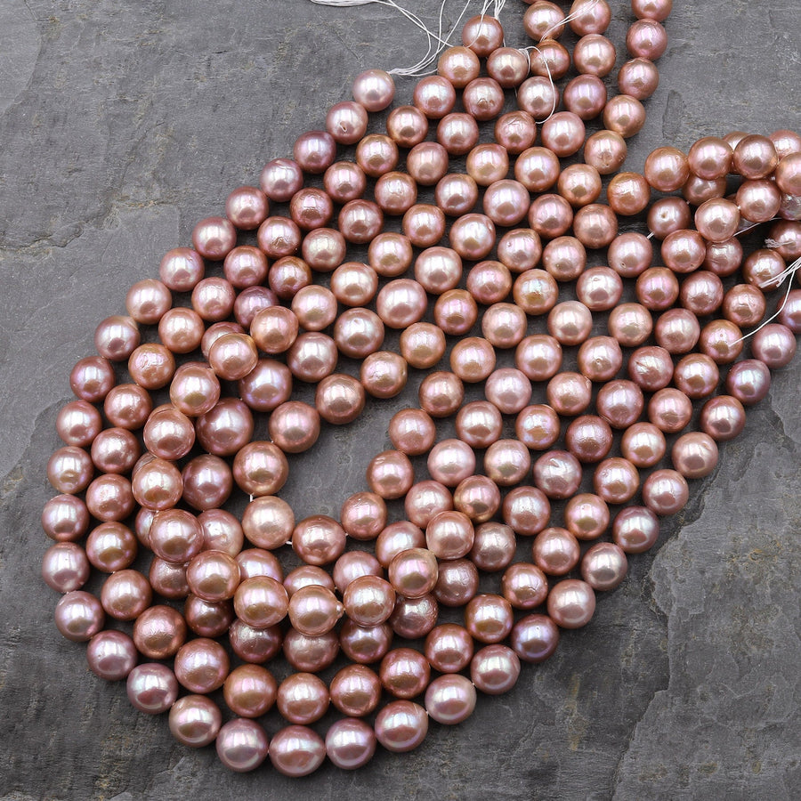 AAA Large Genuine Mauve Pink Edison Freshwater Pearl 12mm Round Iridescent High Luster Pearl 15.5" Strand