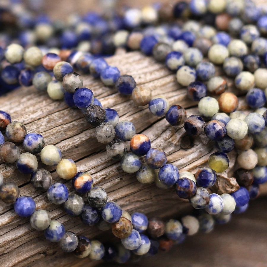 Micro Faceted Natural Denim Orange Sodalite 5mm Round Beads Multicolor Shaded Gemstone 15.5" Strand