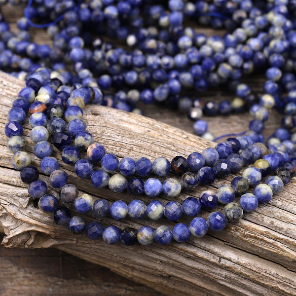 Micro Faceted Natural Denim Sodalite 5mm 6mm Round Beads Multicolor Shaded Gemstone 15.5" Strand