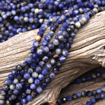 Micro Faceted Natural Denim Sodalite 5mm 6mm Round Beads Multicolor Shaded Gemstone 15.5" Strand
