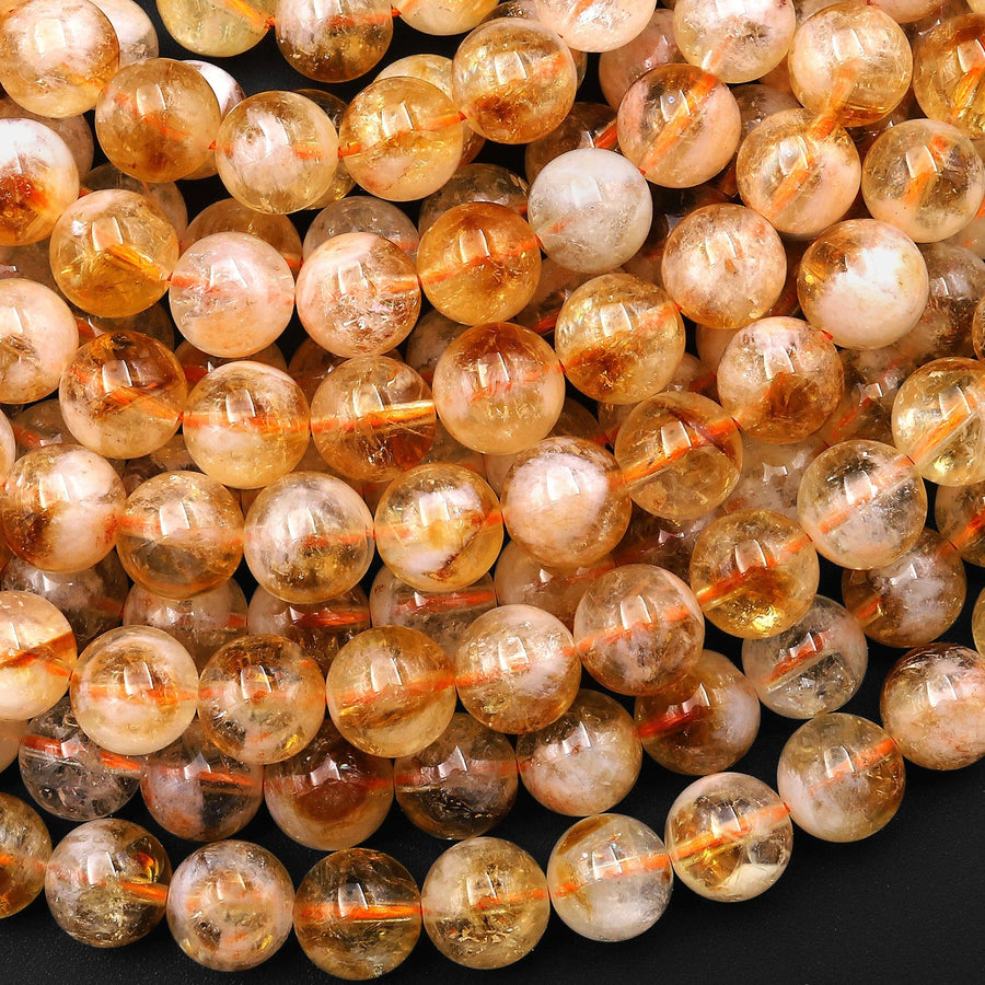 Natural Golden Citrine 4mm 6mm 8mm 10mm 12mm Smooth Round Beads Gemstone 15.5" Strand