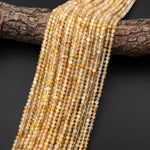 Faceted Natural Golden Rutile Quartz 2mm 3mm 4mm 6mm Round Beads 15.5" Strand