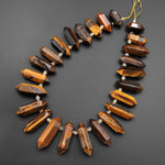 Double Terminated Tiger's Eye Beads Top Drilled Point Focal Pendant Stone 15.5" Strand