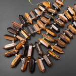 Double Terminated Tiger's Eye Beads Top Drilled Point Focal Pendant Stone 15.5" Strand