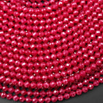 Faceted Lab-grown Red Ruby 2mm 4mm Round Gemstone Beads 15.5" Strand