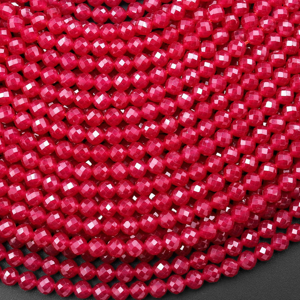 Faceted Lab-grown Red Ruby 2mm 3mm 4mm Round Gemstone Beads 15.5" Strand