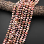 Faceted Rhodochrosite 8mm 10mm 12mm Rondelle Beads 15.5" Strand