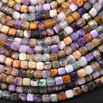 Natural Multicolor Fluorite Faceted 4mm Cube Square Dice Beads 15.5" Strand