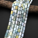 Faceted Natural Blue Green Aquamarine Tube Beads Gemstone 15.5" Strand