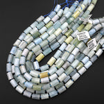 Faceted Natural Blue Green Aquamarine Tube Beads Gemstone 15.5" Strand