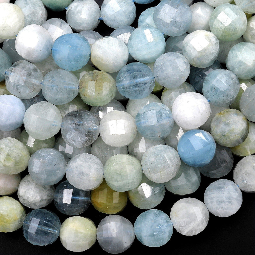 Geometric Lantern Faceted Natural Multicolor Green Blue Aquamarine 10mm Round Beads 15.5" Strand