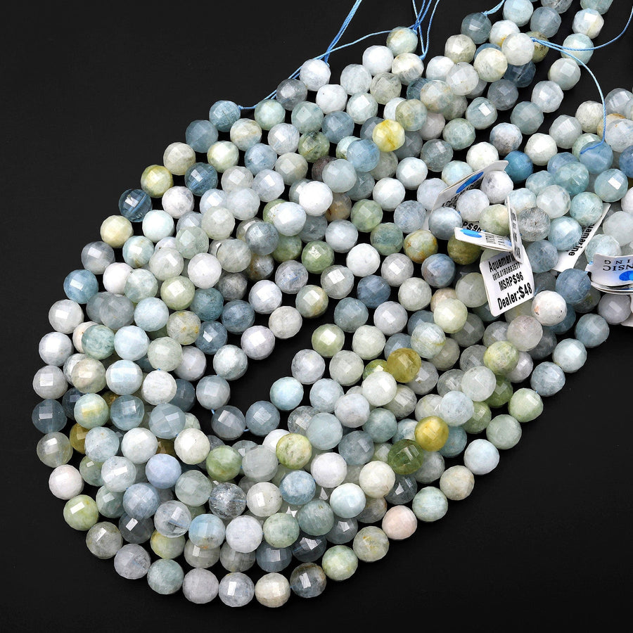 Geometric Lantern Faceted Natural Multicolor Green Blue Aquamarine 10mm Round Beads 15.5" Strand