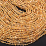 AA Grade Natural Golden Rutile Quartz  3mm 4mm 5mm Faceted Round Beads Sharp Golden Rutile Needle Gemstone 16" Strand