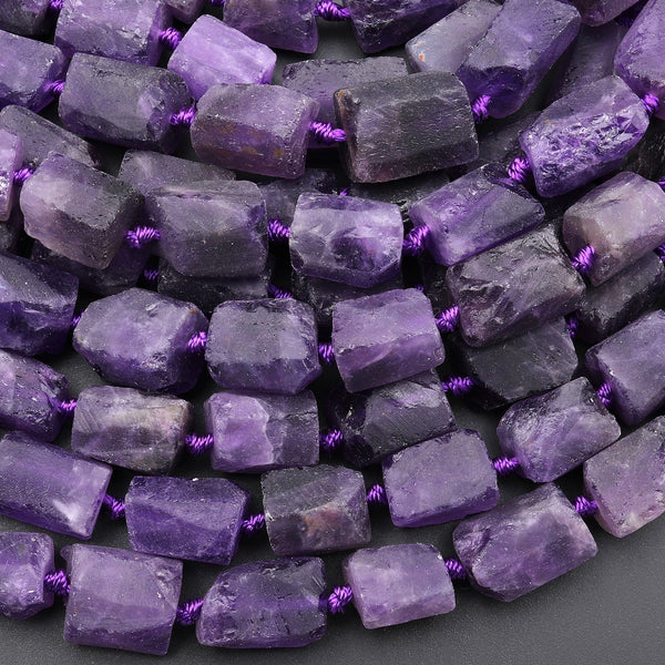 Matte Finish Natural Purple Amethyst Tube Beads Organic Rough Raw Gemstone 15.5" Strand