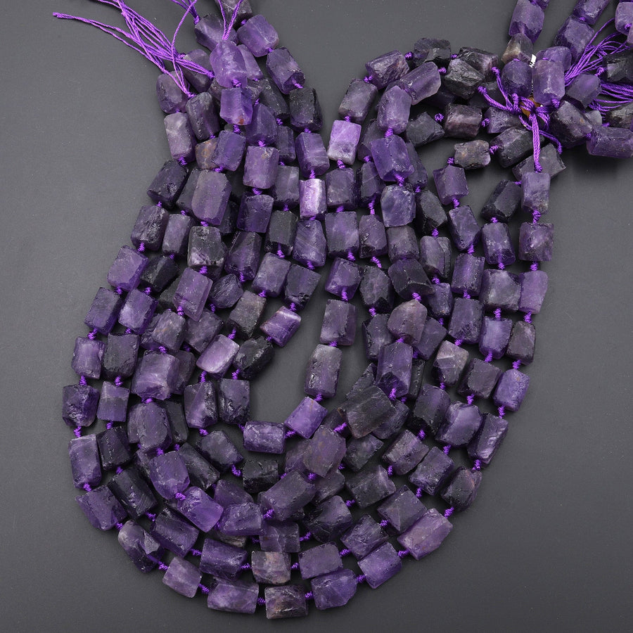 Matte Finish Natural Purple Amethyst Tube Beads Organic Rough Raw Gemstone 15.5" Strand