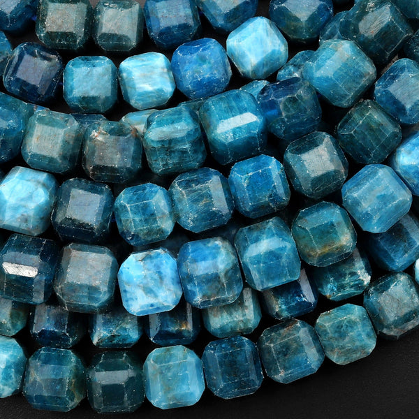 AA Natural Blue Apatite Faceted 8mm Dice Cube Beads 15.5" Strand