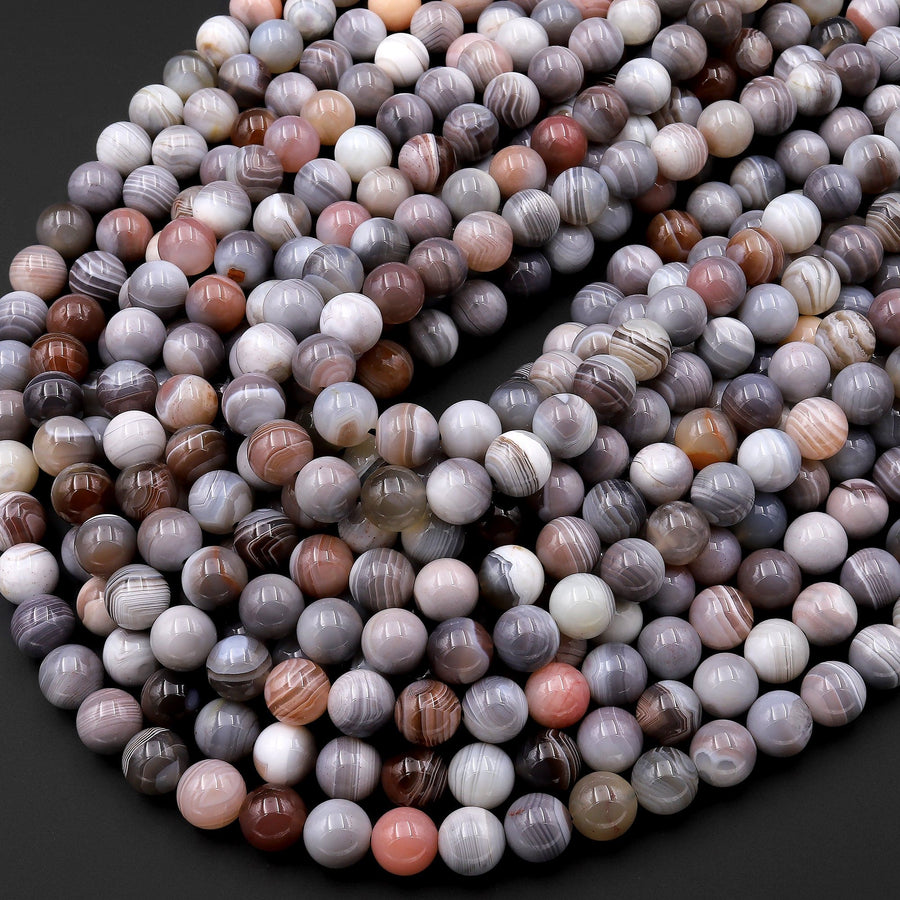 AAA Natural Botswana Agate 6mm 8mm 10mm 12mm Round Beads Vivid Veins Bands 15.5" Strand