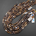 Natural Tibetan Agate Beads Smooth Tube Cylinder Amazing Veins Bands Stripes Brown Black White Agate 15.5" Strand