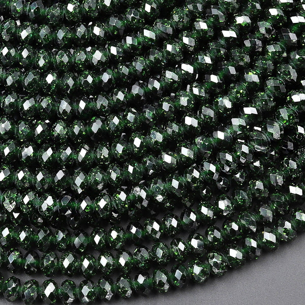 Faceted Green Goldstone Sandstone Rondelle Beads 4mm 15.5" Strand