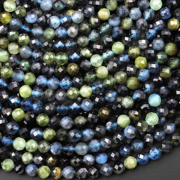 Faceted Natural Blue Green Aquamarine 4mm Round Beads Gemstone 15.5" Strand