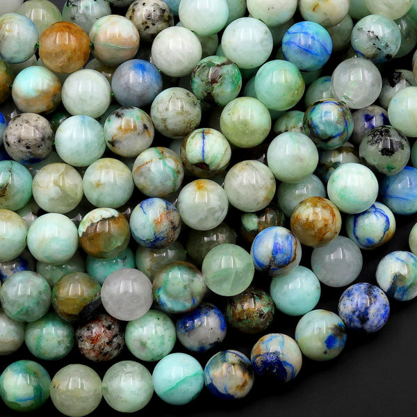 Rare Natural Chrysocolla Azurite in Quartz 6mm 8mm 10mm 12mm 14mm From Arizona Blue Azurite Green Chrysocolla 15.5" Strand