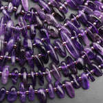Natural Purple Amethyst Freeform Spike Beads Top Drilled Gemstone 15.5" Strand