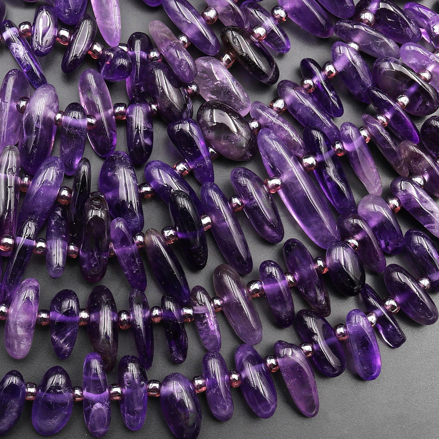 Natural Purple Amethyst Freeform Spike Beads Top Drilled Gemstone 15.5" Strand