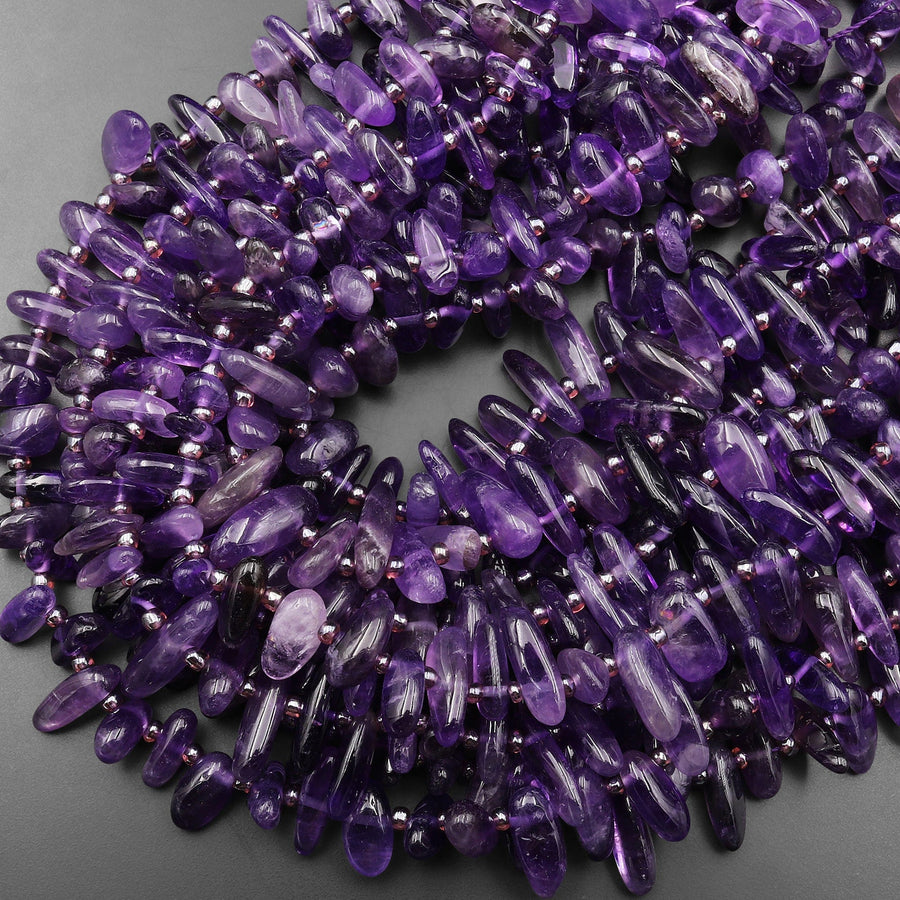Natural Purple Amethyst Freeform Spike Beads Top Drilled Gemstone 15.5" Strand