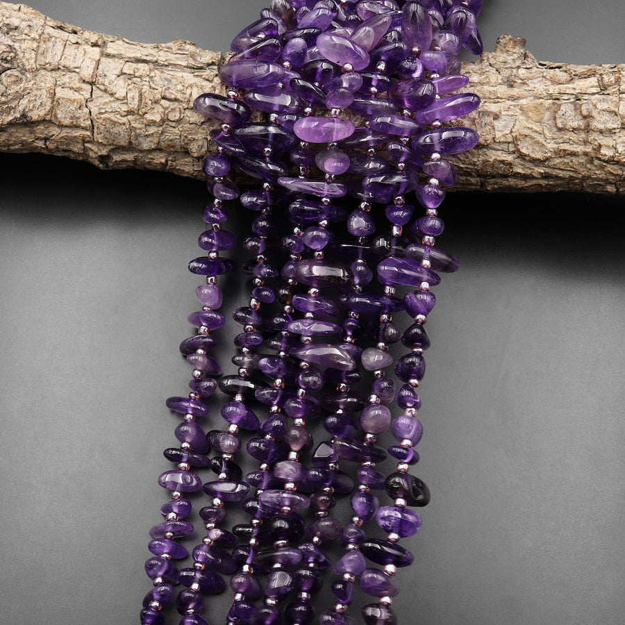 Natural Purple Amethyst Freeform Spike Beads Top Drilled Gemstone 15.5" Strand