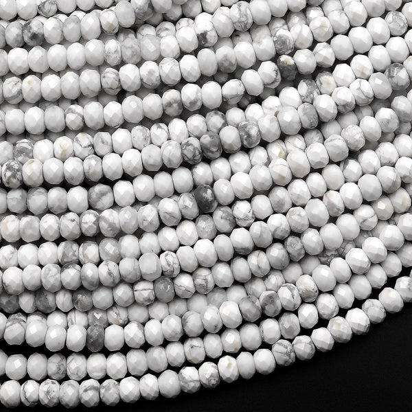 Faceted Natural Howlite 3mm 4mm Rondelle Beads Gemstone 15.5" Strand
