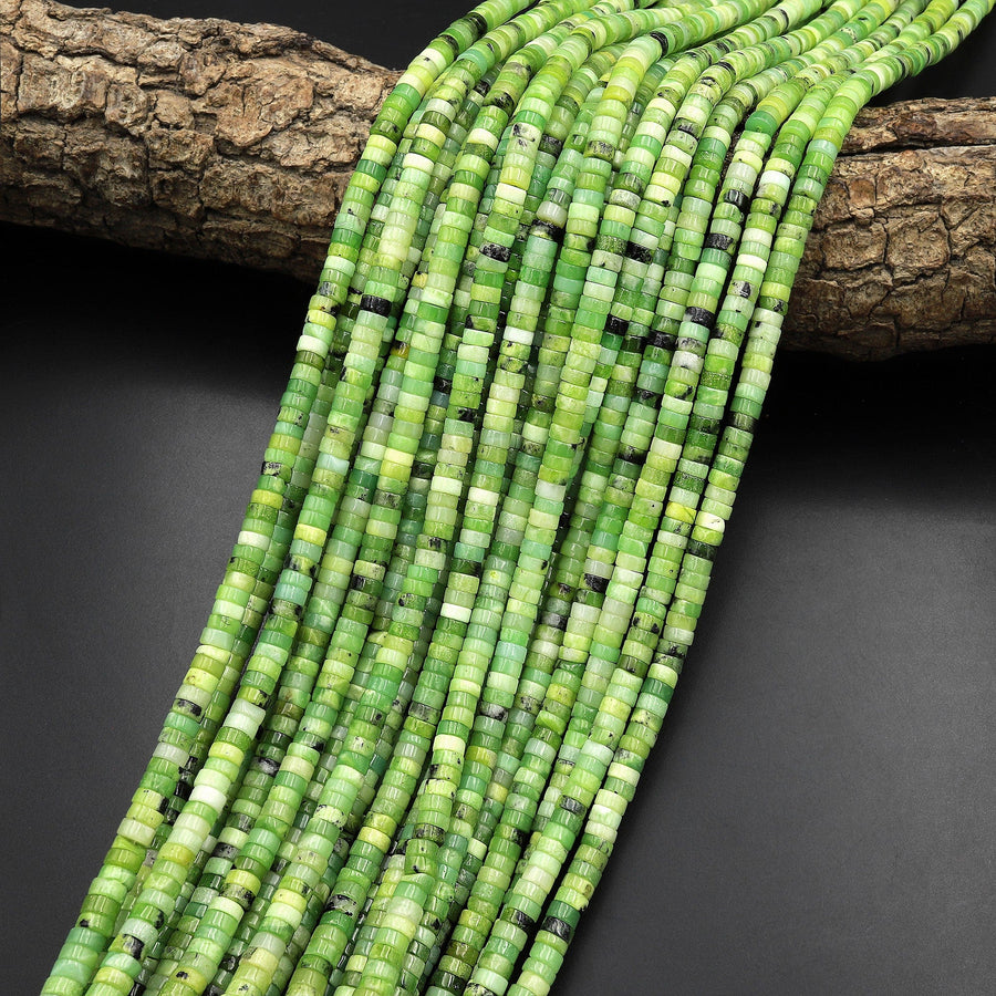 Natural African Green Chrysoprase 4mm Heishi Rondelle Beads 15.5" Strand