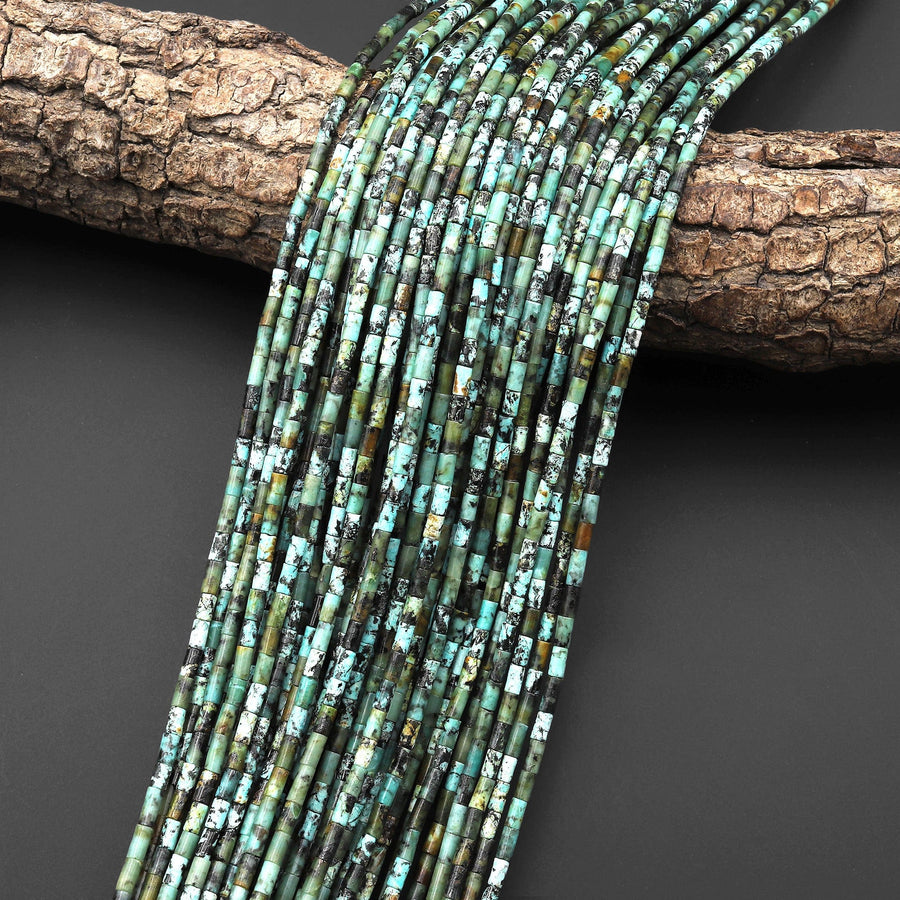 Natural African Turquoise 4x2mm Small Thin Smooth Spacer Tube Beads 15.5" Strand