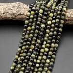 AAA Natural Green Cat's Eye Tourmaline Round Beads 6mm 8mm 10mm 12mm 14mm 15.5" Strand