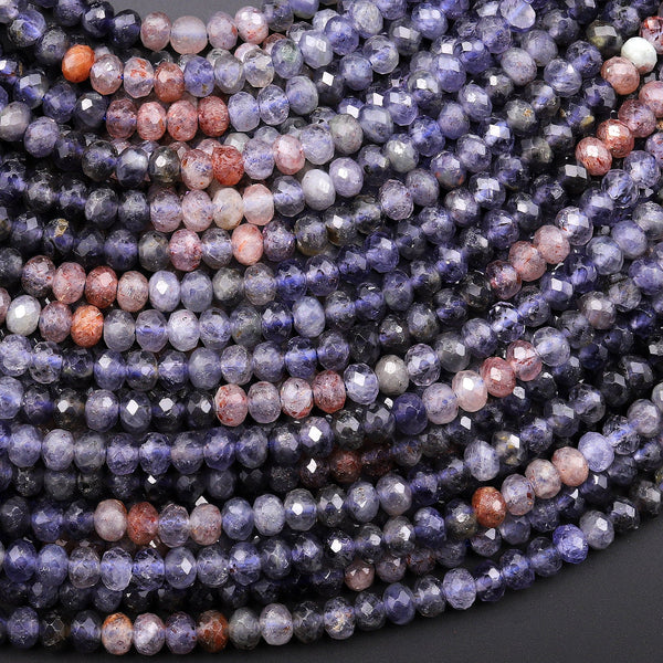 Rare Natural Sunstone Iolite Faceted 4mm Rondelle Beads 15.5" Strand