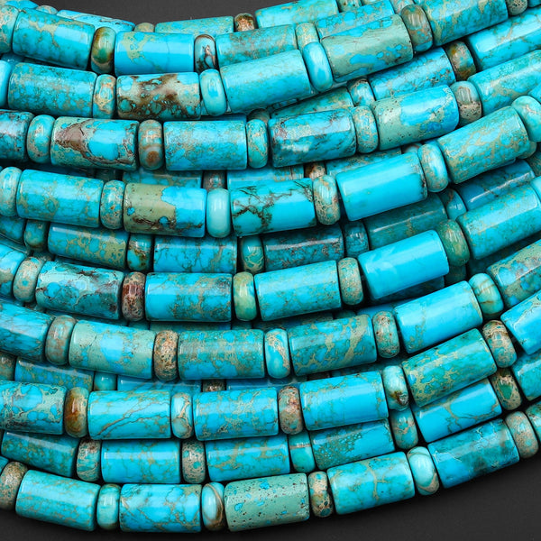 Aqua Terra Jasper Smooth Tube Cylinder Rondelle Beads Aka Turquoise Jasper 15.5" Strand