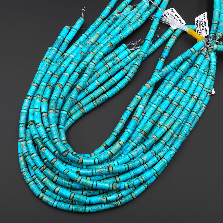 Aqua Terra Jasper Smooth Tube Cylinder Rondelle Beads Aka Turquoise Jasper 15.5" Strand