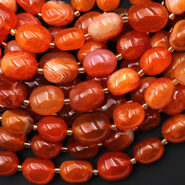 Rare Natural Fiery Orange Red Botswana Agate Rounded Nugget Beads 15.5" Strand